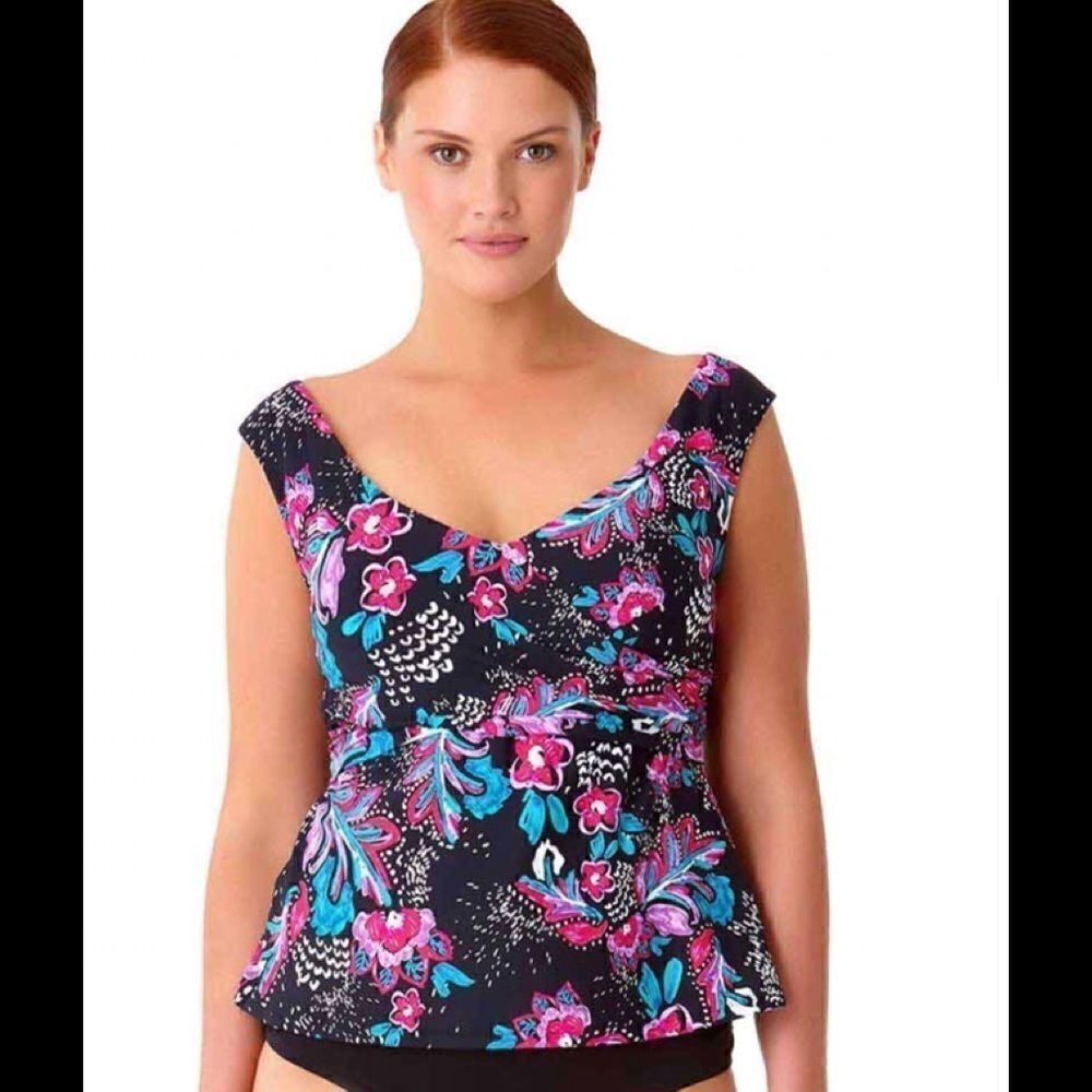 Anne Cole off Shoulder floral tankini top. 18W